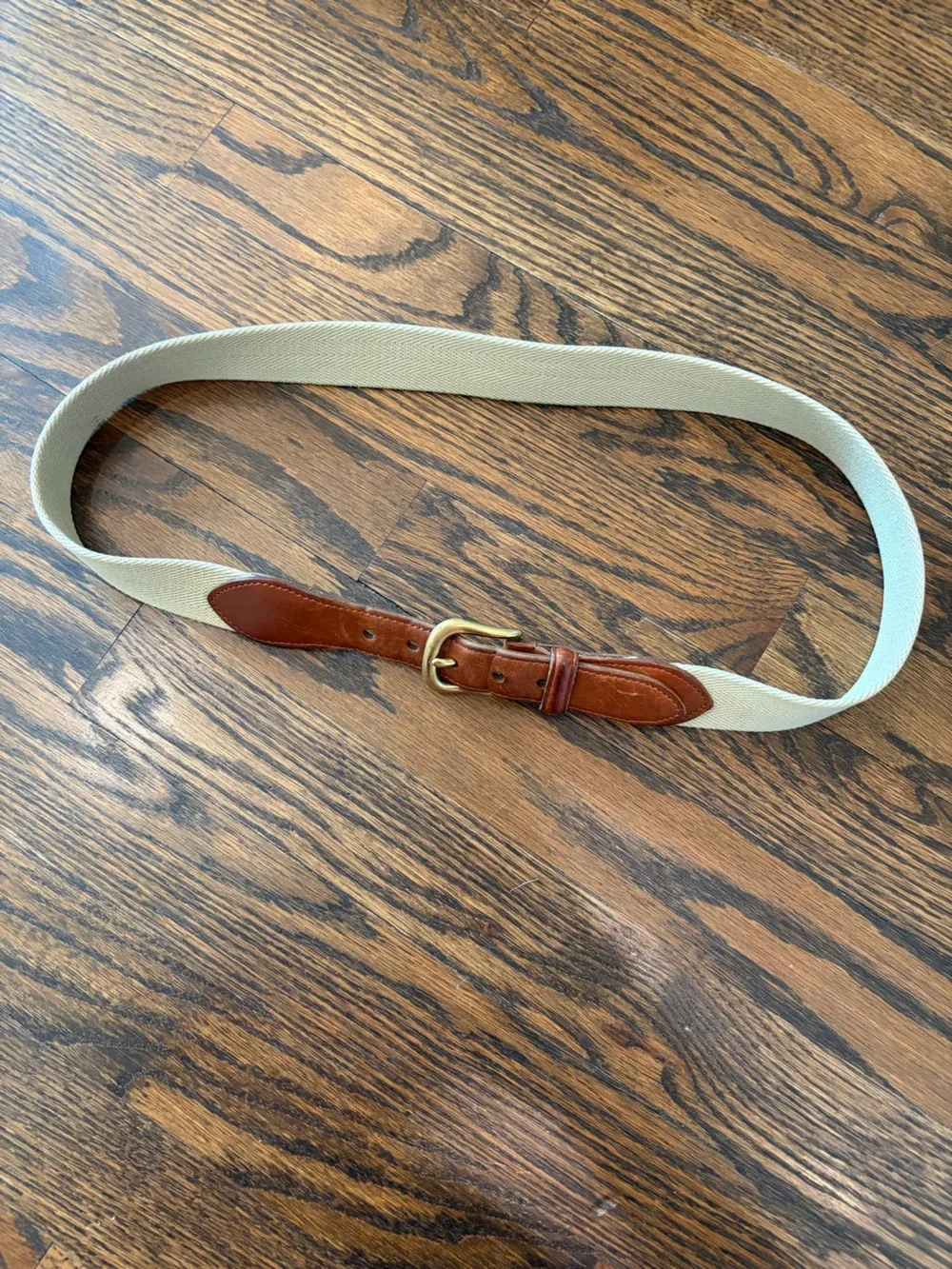 COACH Surcingle Belt Brown Leather Brass Bardware Linen Belt 36”